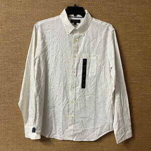 Banana Republic Untucked Shirt Men’s L Slim Fit Cream Red